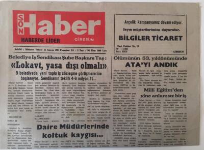 Giresun Son Haber Gazetesi 11 Kasım 1991 - Ölümünün 53 Yılında Atayı Andık GZ18238 - 1