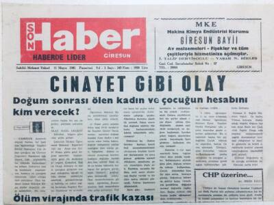 Giresun Son Haber Gazetesi 11 Mayıs 1992 - Cinayet Gibi Olay GZ41044 - 1