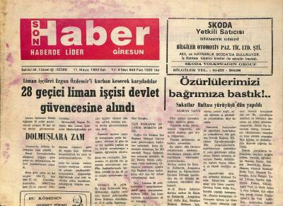Giresun Son Haber Gazetesi 11 Mayıs 1993 - Giresunun Üst Kesimleri Suya Kavuşuyor - Karabulduk Yolu Tehlike Saçıyor GZ123235 - 1