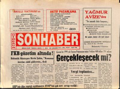Giresun Son Haber Gazetesi 11 Ocak 1995 - FKB Gözetim Altında ! GZ77847 - 1