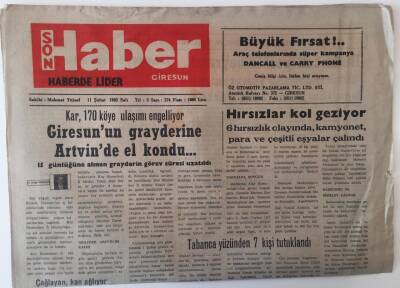 Giresun Son Haber Gazetesi 11 Şubat 1992 - İhracattan 308 Milyon Dolar Gelir GZ18216 - 1