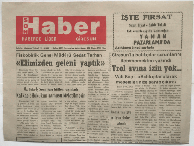 Giresun Son Haber Gazetesi 11 Şubat 1993 - Elimizden Geleni Yaptık GZ3759 - 1