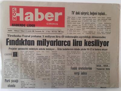Giresun Son Haber Gazetesi 12 Aralık 1991 - Fındıktan Milyarlarca Lira Kesiliyor GZ18169 - 1