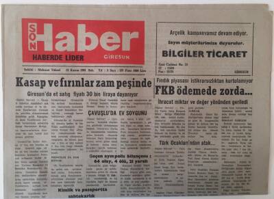 Giresun Son Haber Gazetesi 12 Kasım 1991 - Fındık Piyasası İstikrarsızlıktan Kurtulamıyor GZ18239 - 1
