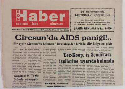 Giresun Son Haber Gazetesi 12 Kasım 1992 - Giresunda AİDS Paniği GZ18352 - 1