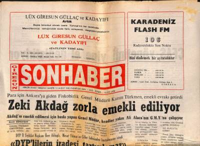 Giresun Son Haber Gazetesi 12 Şubat 1996 - Zeki Akdağ Zorla Emekli Ediliyor GZ108247 - 1