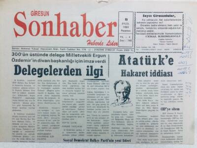 Giresun Son Haber Gazetesi 13 Eylül 1993 - Atatürke Hakaret İddiası GZ41326 - 1