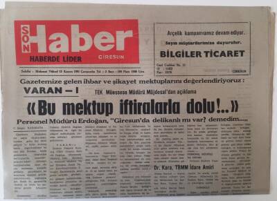 Giresun Son Haber Gazetesi 13 Kasım 1991 - Gazetemize Gelen İhbar Ve Şikayet Mektuplarını Değerlendiriyoruz GZ18240 - 1