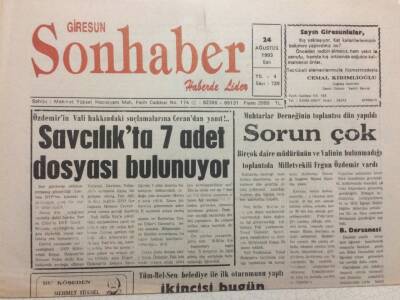 Giresun Son Haber Gazetesi 14 Ağustos 1993 - Muhtarlar,Sorun Çok GZ34881 - 1