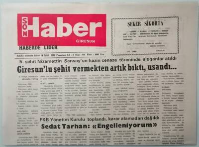 Giresun Son Haber Gazetesi 14 Eylül 1992 Çevre Zirvesinde Alınan Kararlar Türkiyede -GZ37465 - 1