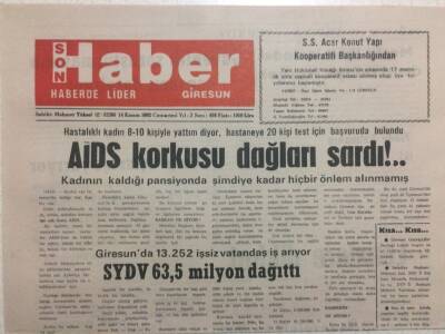 Giresun Son Haber Gazetesi 14 Kasım 1992 - AIDS Korkusu Dağları Sardı GZ32510 - 1