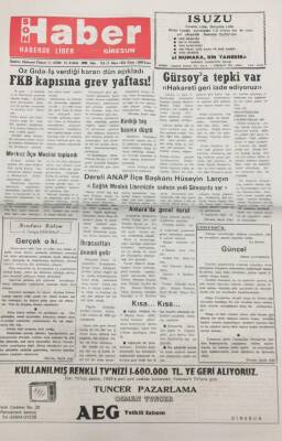 Giresun Son Haber Gazetesi 15 Aralık 1992 FKB Kapısına Grev Yaftası GZ14184 - 1