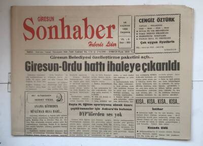 Giresun Son Haber Gazetesi 15 Haziran 1994 - Giresun - Ordu Hattı İhaleye Çıkarıldı GZ7358 - 1