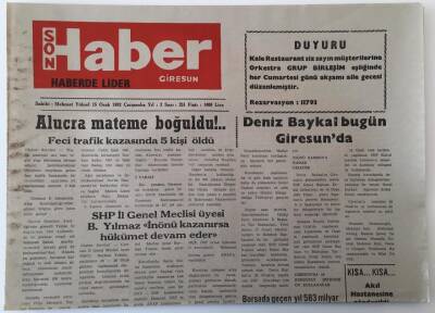Giresun Son Haber Gazetesi 15 Ocak 1992 - Deniz Baykal Bugün Giresunda GZ18321 - 1