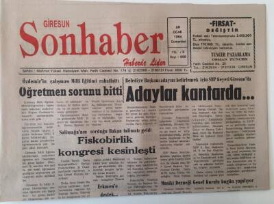 Giresun Son Haber Gazetesi 15 Ocak 1994 - Belediye Başkan Adayını Belirlemek İçin SHP Heyeti Giresun da , Fiskobirlik Kongresi Kesinleşti GZ18255 - 1