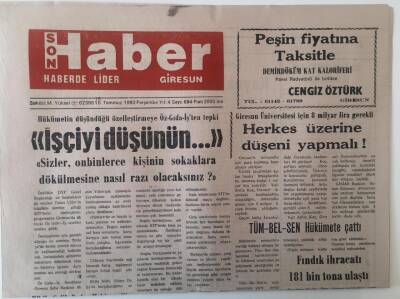 Giresun Son Haber Gazetesi 15 Temmuz 1993 - CHPnin Kümbet Çıkarması , Fındık İhracatı 181 Tona Ulaştı GZ18289 - 1