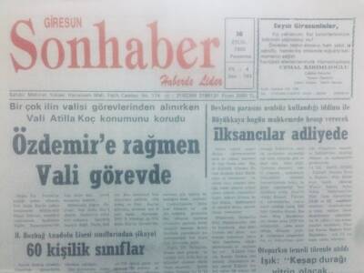 Giresun Son Haber Gazetesi 16 Eylül 1993 - Özdemire Rağmen Vali Görevde GZ42177 - 1