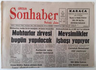 Giresun Son Haber Gazetesi 16 Mayıs 1994 - Muhtarlar Zirvesi Bugün Yapılacak , Mevsimlik İşbaşı Yapıyor GZ18334 - 1