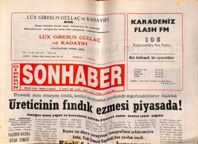 Giresun Son Haber Gazetesi 16 Şubat 1996 - Fındık Ezmesi Piyasada GZ108245 - 1