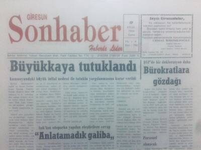 Giresun Son Haber Gazetesi 17 Eylül 1993 - Büyükkaya Tutuklandı GZ42178 - 1