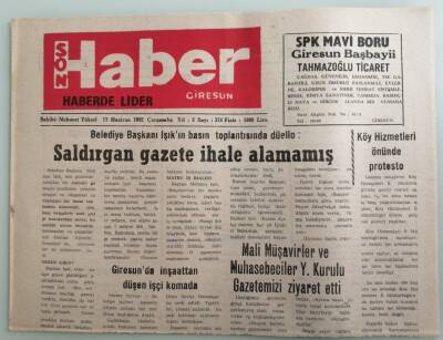 Giresun Son Haber Gazetesi 17 Haziran 1992 Saldırgan Gazete İhale Almamış -GZ33339 - 1