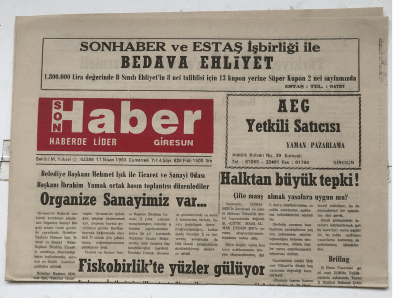 Giresun Son Haber Gazetesi 17 Nisan 1993 - Halktan Büyük Tepki GZ7345 - 1