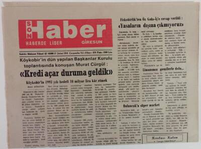 Giresun Son Haber Gazetesi 17 Şubat 1993 - Köykobirin 1993 Yılı Hedefi 10 Milyar Lira Kar Etmek , Limanımız Gemilerle Dolu GZ18336 - 1