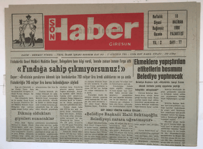 Giresun Son Haber Gazetesi 18 Haziran 1990 - Ekmeklere Yapıştırılan Etiketlerin Basımını Belediye Yaptıracak GZ5355 - 2