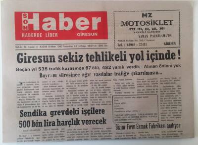 Giresun Son Haber Gazetesi 18 Mart 1993 - Giresun Sekiz Tehlikeli Yol İçinde! GZ18249 - 1