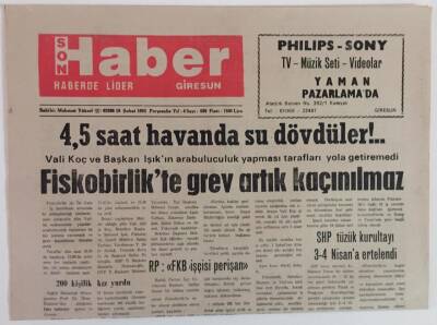 Giresun Son Haber Gazetesi 18 Şubat 1993 - Fiskobirlikte Grev Artık Kaçınılmaz GZ18335 - 1