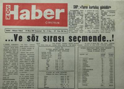 Giresun Son Haber Gazetesi 19 Ekim 1991-Ve Söz Sırası Seçmende..!- GZ14071 - 1