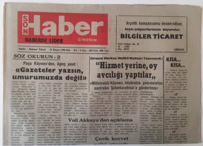 Giresun Son Haber Gazetesi 19 Kasım 1991 -Fiskobirlik Üreticiye 120 Milyar Lira Borçlu GZ18237 - 1