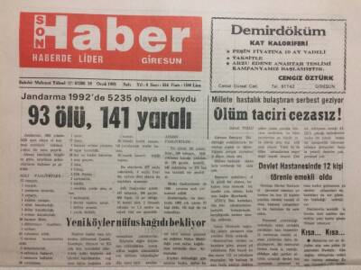 Giresun Son Haber Gazetesi 19 Ocak 1993 - Ölüm Taciri Cezasız GZ34606 - 1