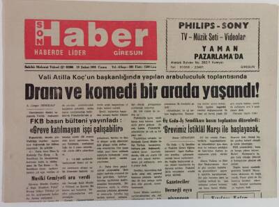 Giresun Son Haber Gazetesi 19 Şubat 1993 - FKB Basın Bülteni Yayınladı Greve Katılmayan İşçi Çalışabilir GZ18337 - 1
