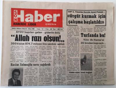 Giresun Son Haber Gazetesi 2 Ekim 1992 - Yılın İlk Hamsisi 35 Binden Kapı Açtı , Rasim Zaimoğlu Soru Yağdırdı GZ18324 - 1