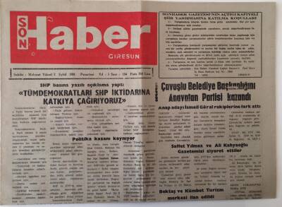 Giresun Son Haber Gazetesi 2 Eylül 1991 - Bektaş Ve Kümbet Turizm Merkezi İlan Edildi GZ18308 - 1
