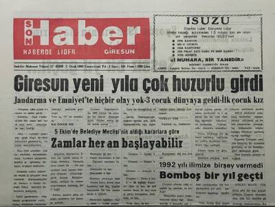 Giresun Son Haber Gazetesi 2 Ocak 1993 -Giresun Yeni Yıla Çok Huzurlu Girdi - GZ14058 - 1
