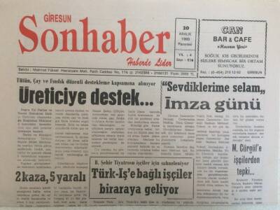 Giresun Son Haber Gazetesi 20 Aralık 1993 - Tütün Çay Fındık,Üreticiye Destek GZ35224 - 1