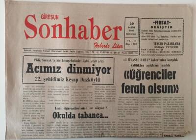 Giresun Son Haber Gazetesi 20 Kasım 1993 - Konservatuarlı Yıllara GZ31217 - 1