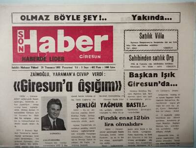 Giresun Son Haber Gazetesi 20 Temmuz 1992 Köykobirde Toplu Sözleşme İmzalandı -GZ37459 - 1