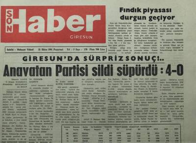 Giresun Son Haber Gazetesi 21 Ekim 1991-Giresunda Süpriz Sonuç Anavatan Partisi Sildi Süpürdü4-0- GZ14072 - 1