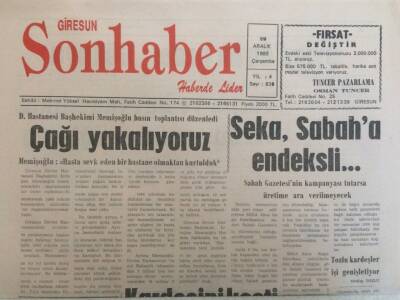 Giresun Son Haber Gazetesi 22 Aralık 1993 - Seka,Sabaha Endeksli GZ35227 - 1