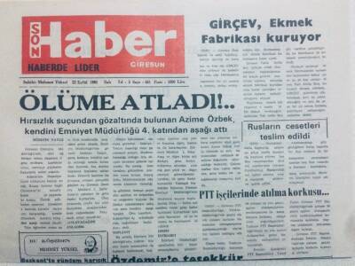 Giresun Son Haber Gazetesi 22 Eylül 1992 - Ölüme Atladı GZ40831 - 1