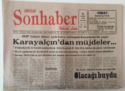 Giresun Son Haber Gazetesi 22 Kasım 1993 - Karayalçından Müjdeler ... GZ31216 - 1