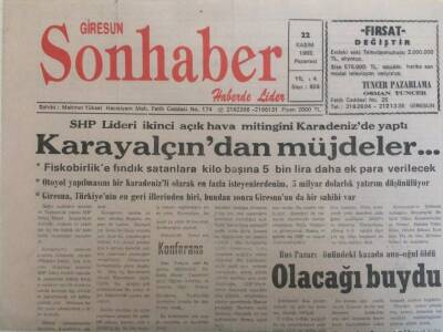 Giresun Son Haber Gazetesi 22 Kasım 1993 - Murat Karayalçından Müjdeler GZ35230 - 1