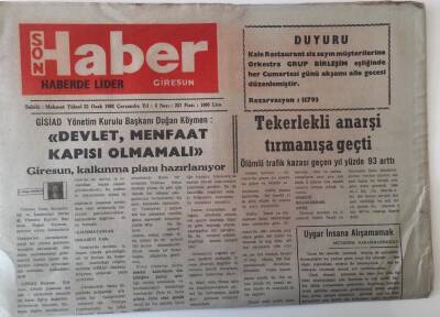 Giresun Son Haber Gazetesi 22 Ocak 1992 - Giresun Kalkınma Planı Hazırlanıyor , Köy Hizmetlerinden 34.6 Milyarlık Yatırım... GZ18215 - 1
