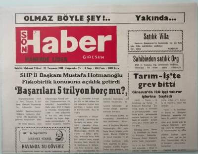 Giresun Son Haber Gazetesi 22 Temmuz 1992 Yabancı Gözüyle Güney Kıyıları -GZ37457 - 1