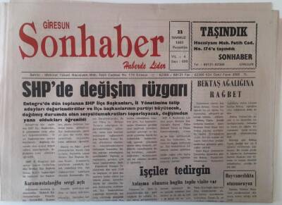 Giresun Son Haber Gazetesi 22 Temmuz 1993 - SHPde Değişim Rüzgarı GZ18285 - 1