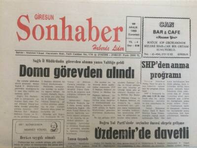 Giresun Son Haber Gazetesi 23 Aralık 1993 - Doma Görevden Alındı GZ35231 - 1