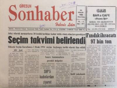 Giresun Son Haber Gazetesi 23 Aralık 1993 - Fındık İhracatı 97 Bin Ton GZ35226 - 1